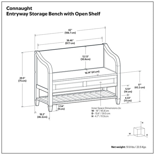 Connaught - Entryway Storage Bench With Shelf - Chestnut