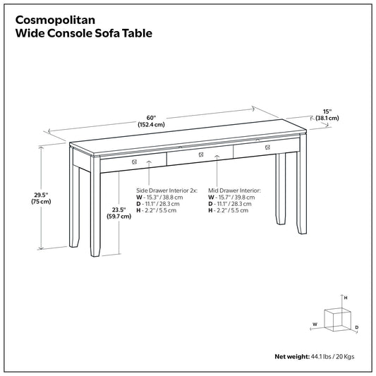 Cosmopolitan - Wide Console Sofa Table - Mahogany Brown
