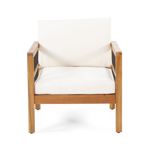 Club Chair With Slat Panel Design - Teak / Beige