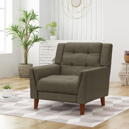 Upholstered Armchair With Button Tufting And Tapered Legs - Mocha