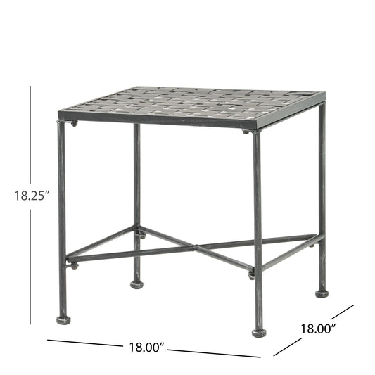 Outdoor Square Side Table With X Shaped Iron Frame - Black