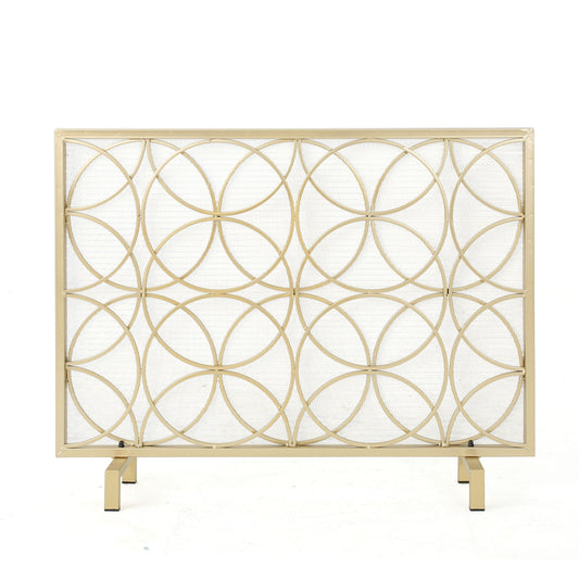 Thayer - Single Panel Iron Fireplace Screen With Geometric Design