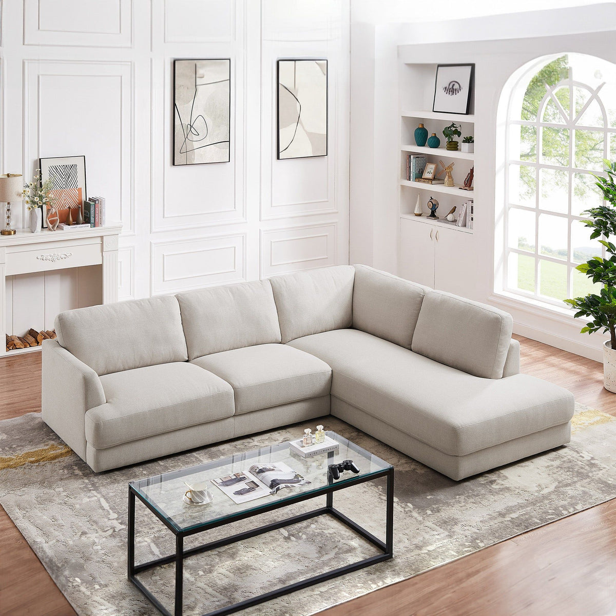 Glander - Cozy Sectional Sofa Right Facing - Cream