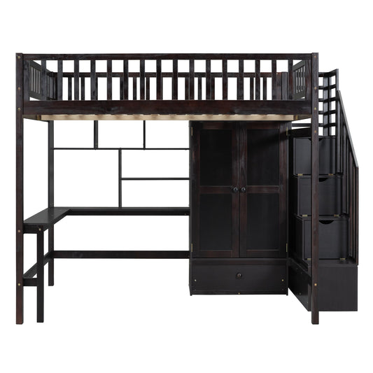 Loft Bed With Bookshelf, Drawers, Desk, And Wardrobe