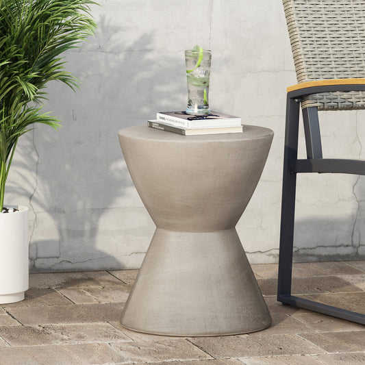 Outdoor Hourglass Shaped Side Table - Light Gray