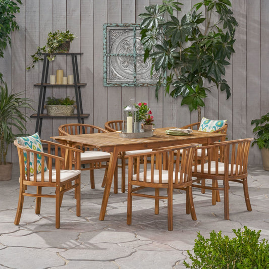 Outdoor 6 Seater Dining Set With Cushins - Cream