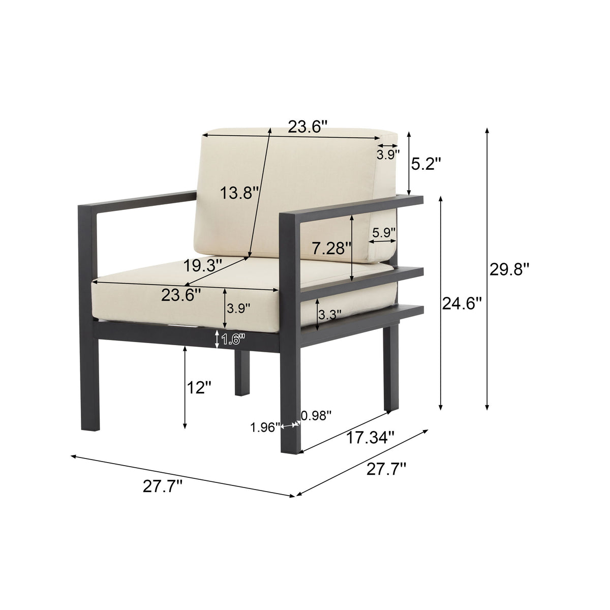 Modern 3 Piece Outdoor Patio Seating Set With Aluminum Frame And Weather Resistant Cushions - Beige / Gray