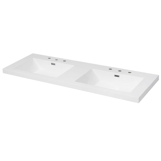 Vanity Top With Undermount Rectangular Double Sinks, Faucet Holes - White