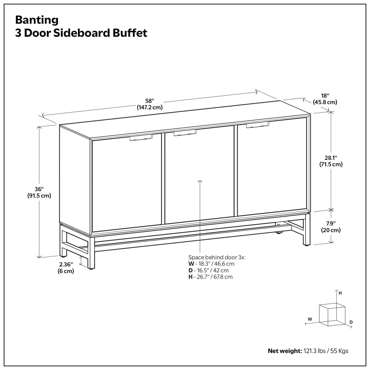 Banting - 3 Door Sideboard Buffet With Adjustable Shelves - Natural Walnut