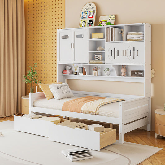 Daybed With All-In-One Cabinet And Shelf