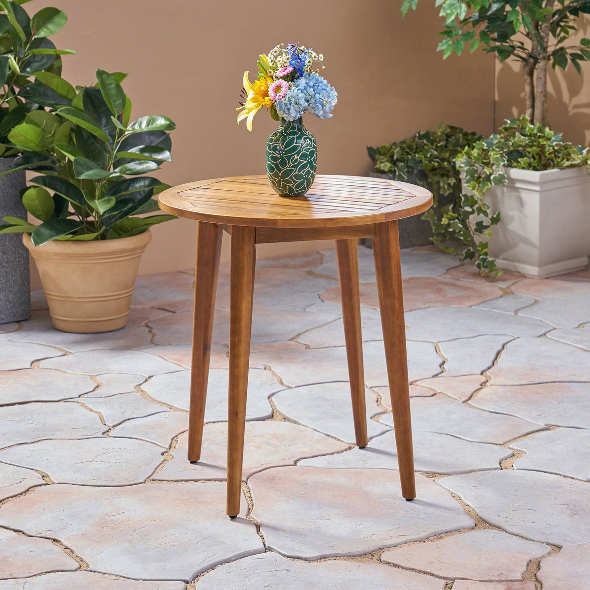 Stamford - Modern Outdoor Bistro Table With Water Resistant - Teak