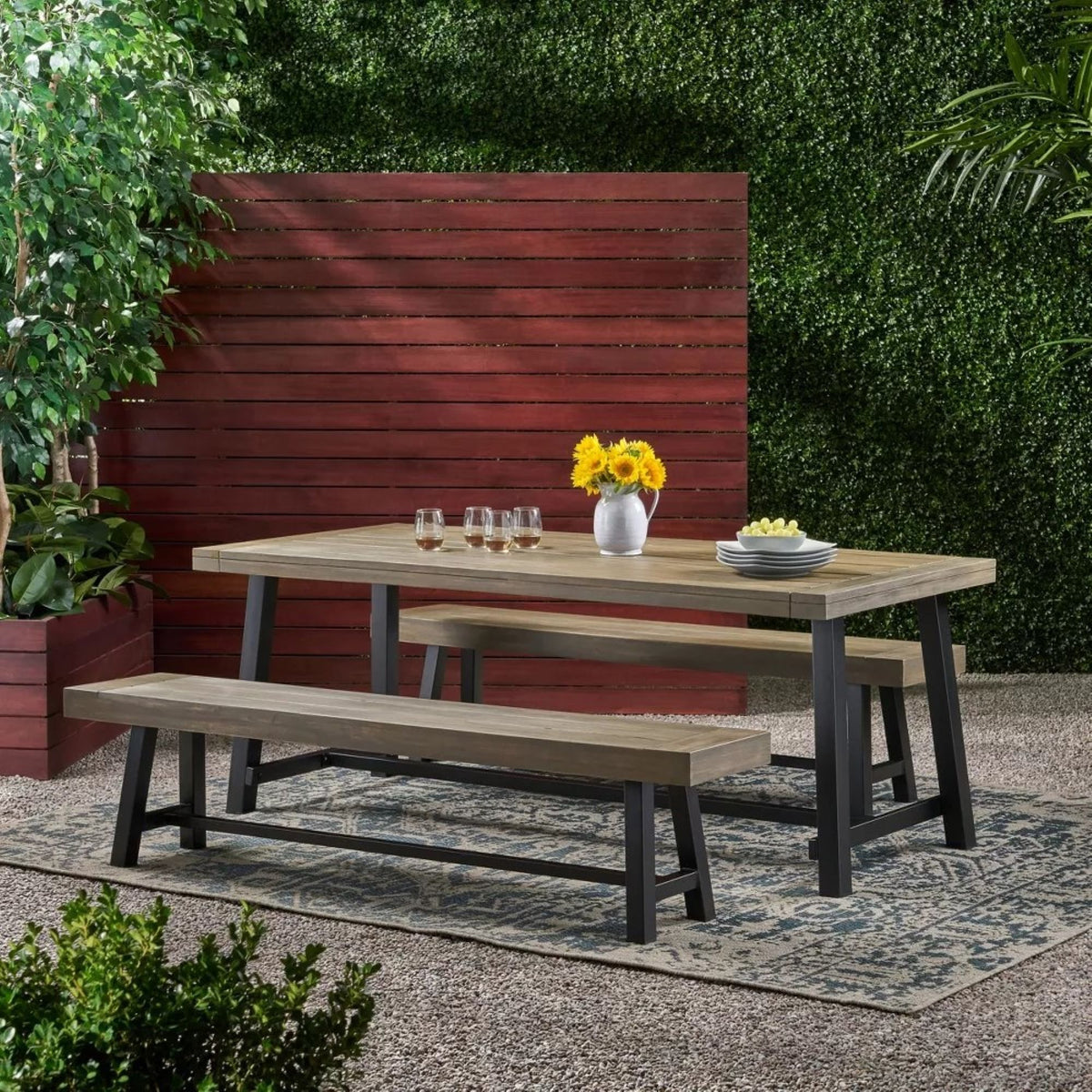 Outdoor 3 Piece Picnic Dining Set - Gray / Rustic Metal