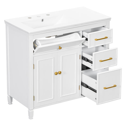 Bathroom Vanity With Sink Top, 3 Soft Closing Drawers
