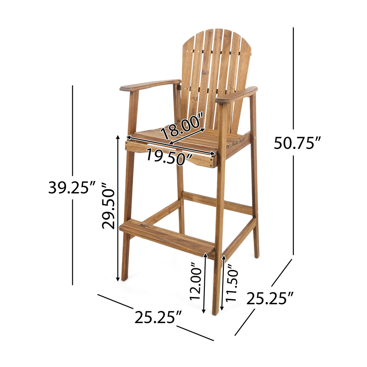 Outdoor Acacia Wood Adirondack Barstools (Set of 2)