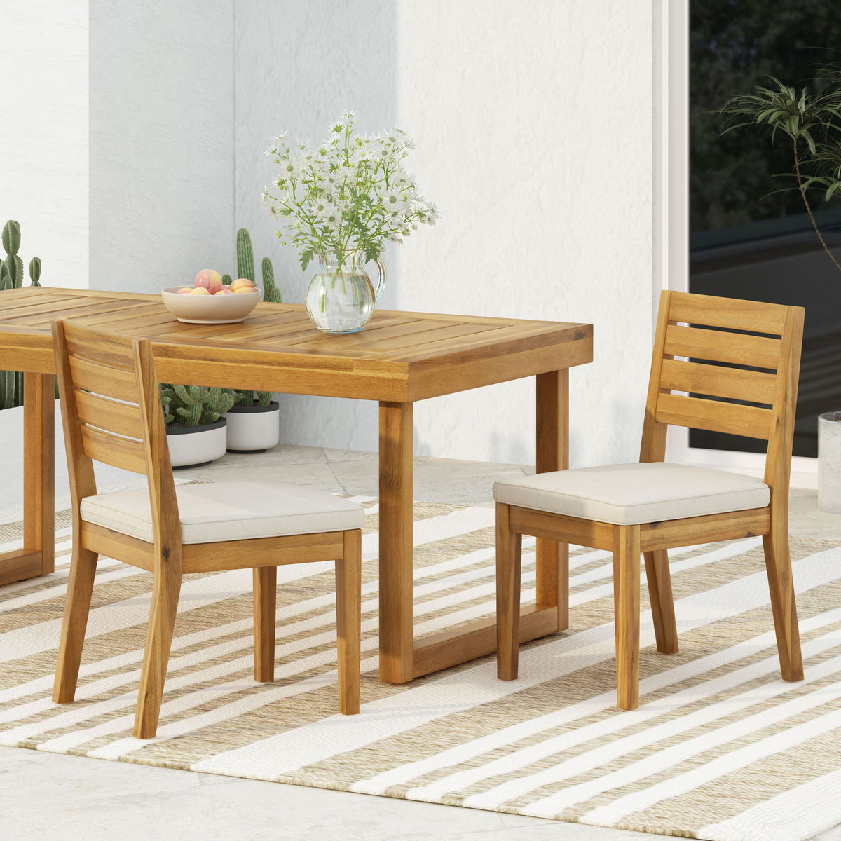 Outdoor Armless Dining Chair With Cushions