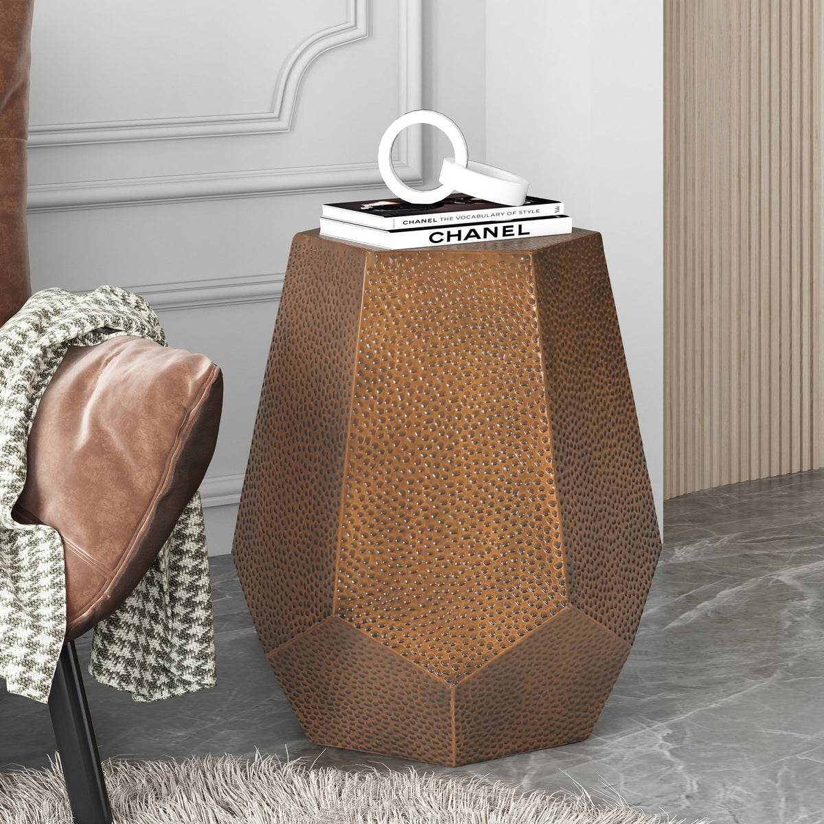 Modern Hammered Iron Geometric End Table