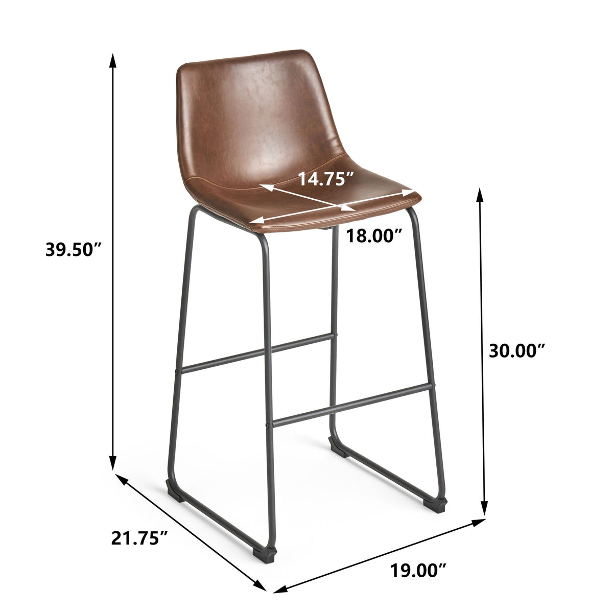 Barstool With Upholstery And Foot Rail - Vintage Brown