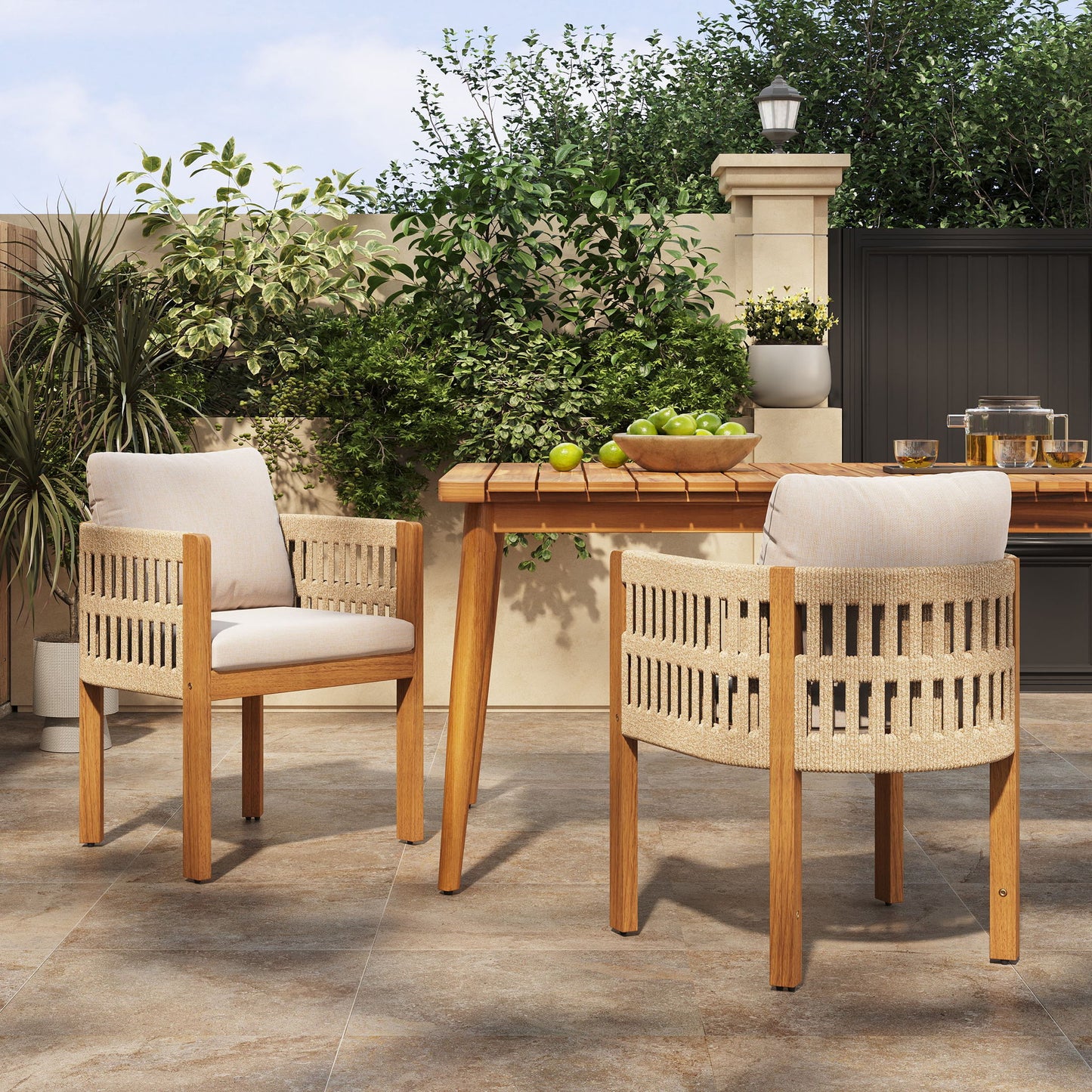 Outdoor Dining Chairs With Mix Rope Handles (Set of 2)