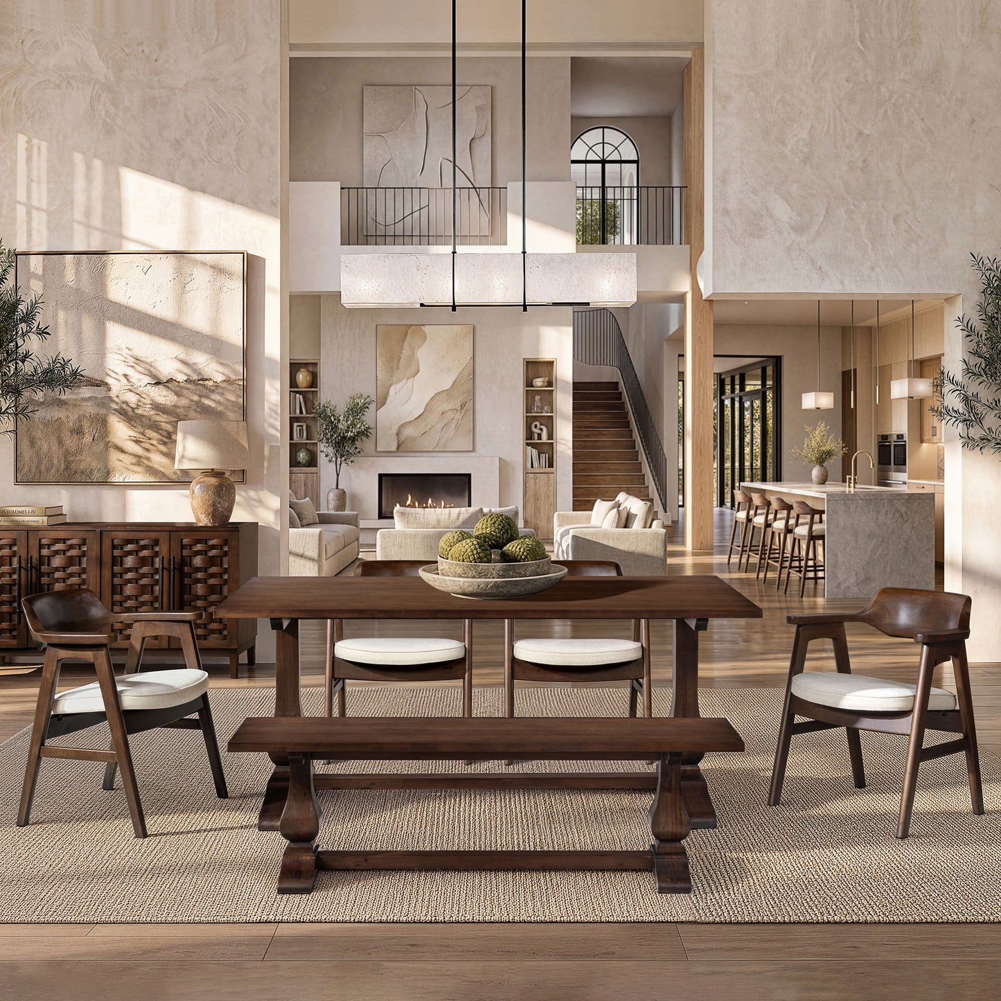 Hayes - Curved Dining Arm Chair - Light Beige