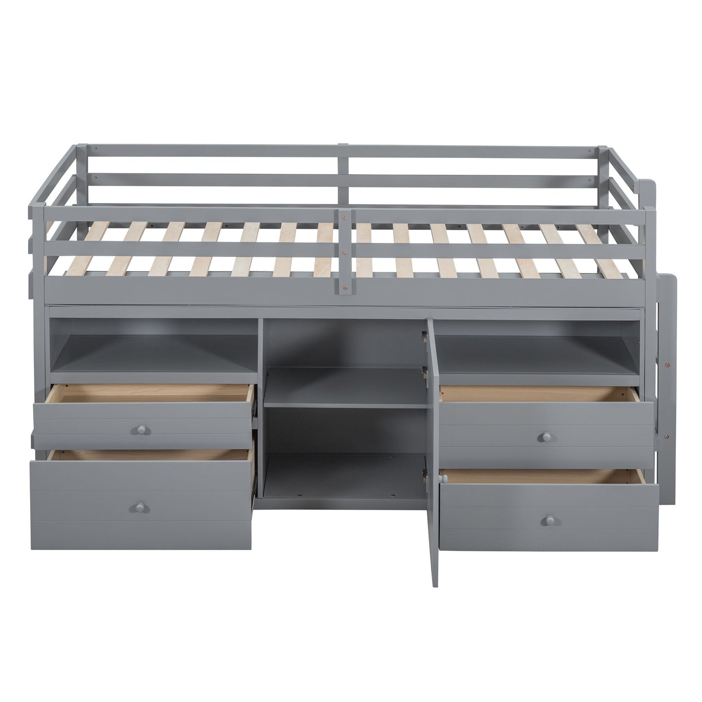 Loft Bed With 4 Drawers, Underneath Cabinet And Shelves