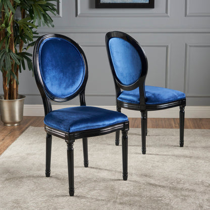 French Country Inspired Dining Chair With Iconic Round Backrest - Navy Blue