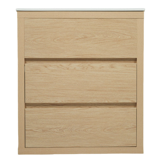 Freestanding Bathroom Vanity With Ceramic Sink, 2 Full Extension Drawers