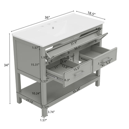 Bathroom Vanity With Ceramic Sink, Tip Out Tray & 2 Full Extension Drawers