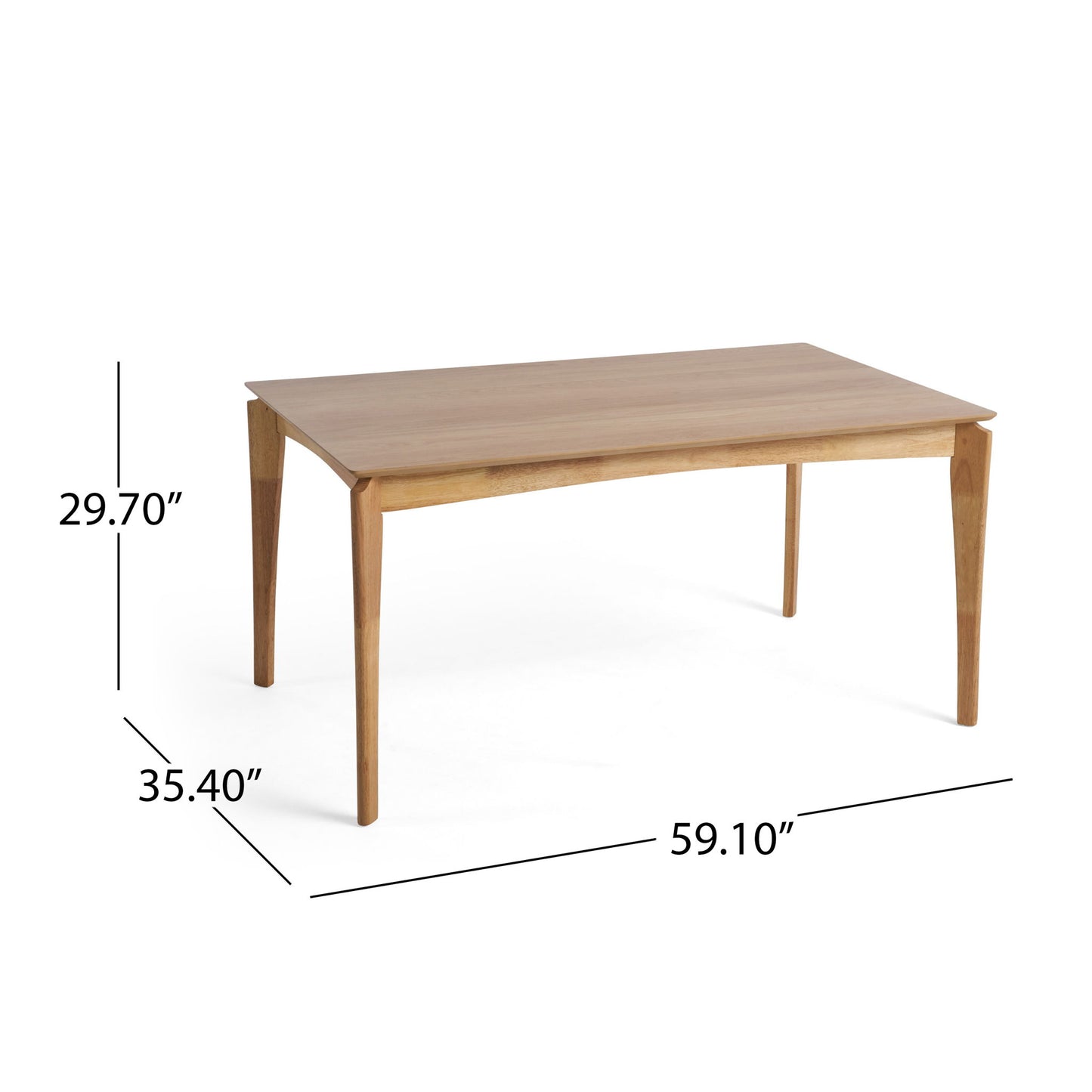 Mid Century Dining Table, Rubberwood With Walnut Veneer - Natural Oak