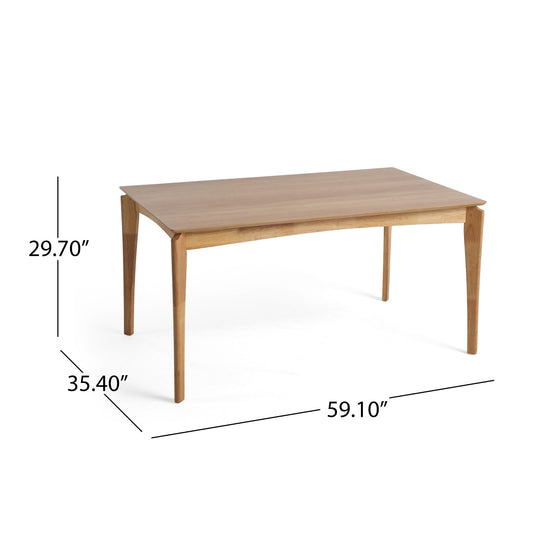 Mid Century Dining Table, Rubberwood With Walnut Veneer - Natural Oak