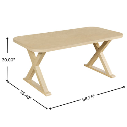 Dining Table With X-Shaped Legs, Rectangular Indoor - Natural