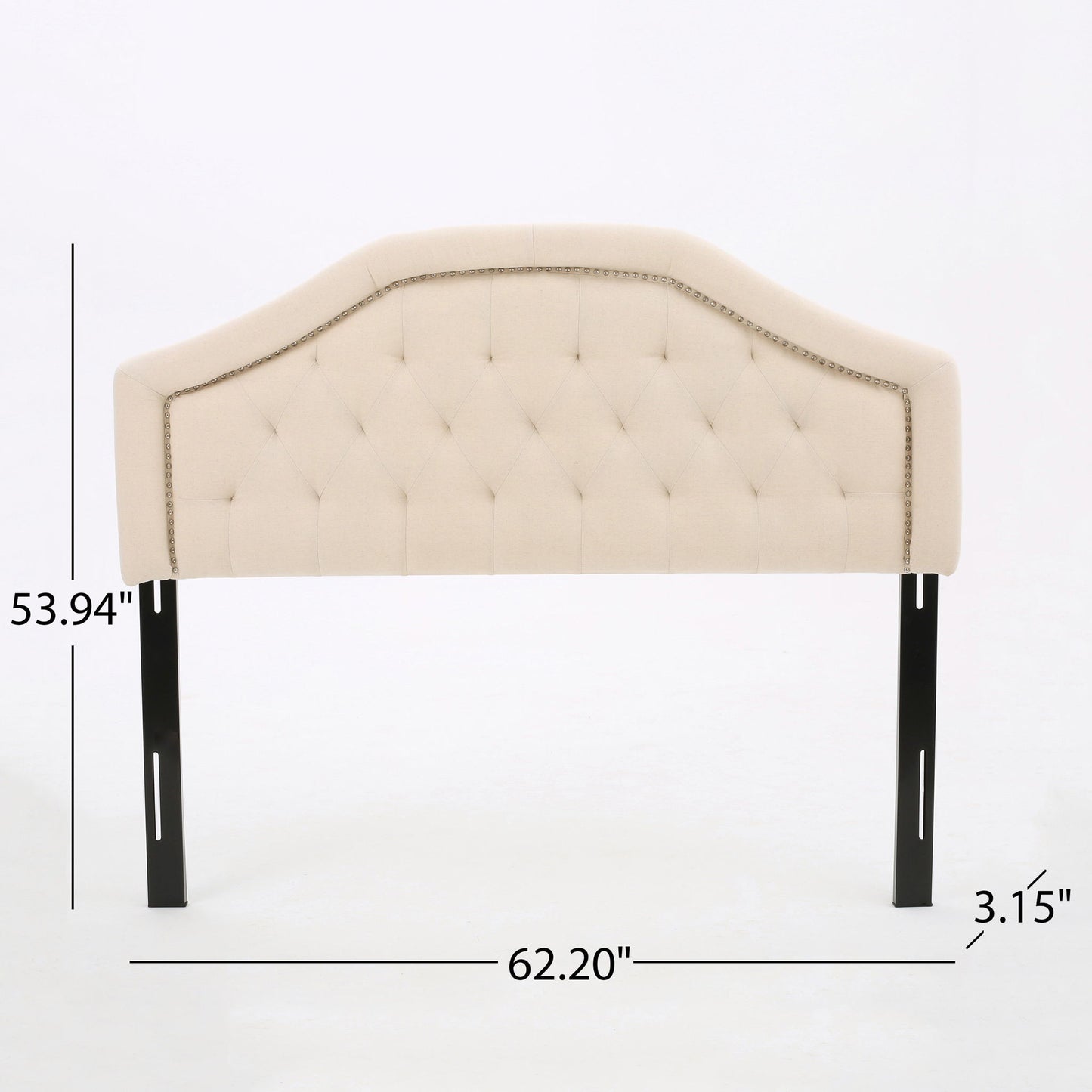 Queen & Full Size Headboard With Diamond Tufting And Nailhead Trim - Beige