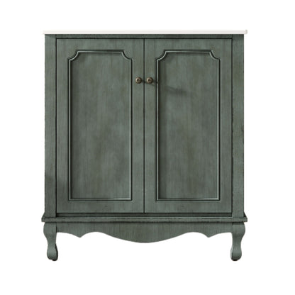 Vintage Bathroom Vanity With Ceramic Sink, Adjustable Shelves