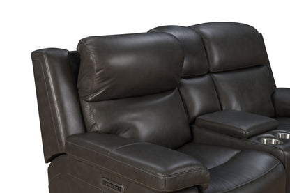 Leon - Power Console Loveseat Recliner With Power Headrest, Power Lumbar, Heat And Massage - Smokey Gray