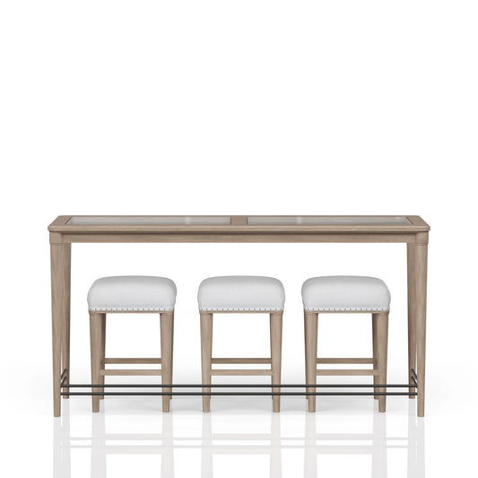 Glass Console Table With 3 Stools - Frosted