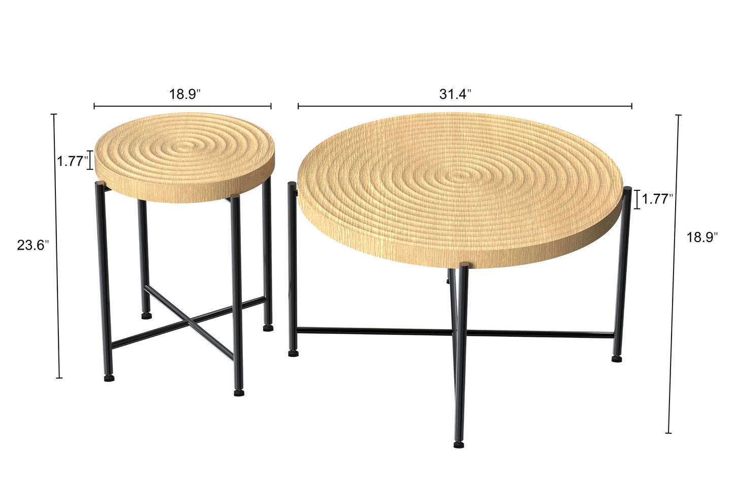 Coffee And End Table Set Waterproof Cover, Distressed Cylindrical Design, Legs Classic Rustic Charm (Set of 2)