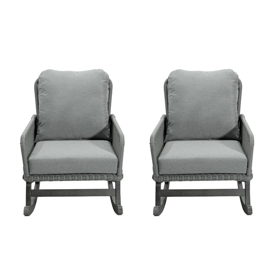 Contemporary Minimalist Wicker Rocking Chair With Soft Cushions And Durable Wooden Frame