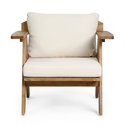 Outdoor Acacia Wood Club Chairs With Cushions (Set of 2) - Teak / Beige