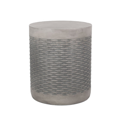 Outdoor Lightweight End Table Round Concrete Outdoor Side Table - Natural