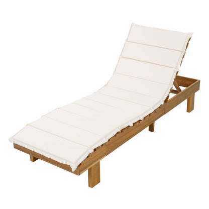 Chaise Lounge With Multi Fold Cushion, 3 Position Adjustable Backrest For Patio - Beige / Teak