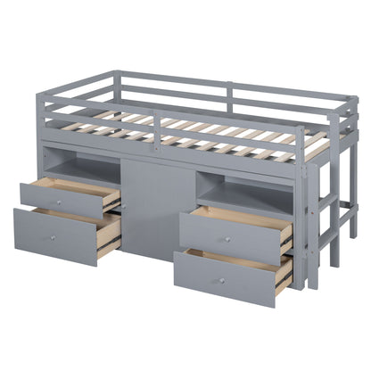 Loft Bed With 4 Drawers, Underneath Cabinet And Shelves