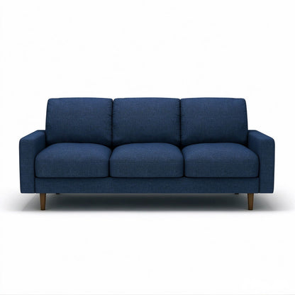 3 Seater Sofa With Loose Back Cushions And Accent Pillows For Living Room - Dark Blue