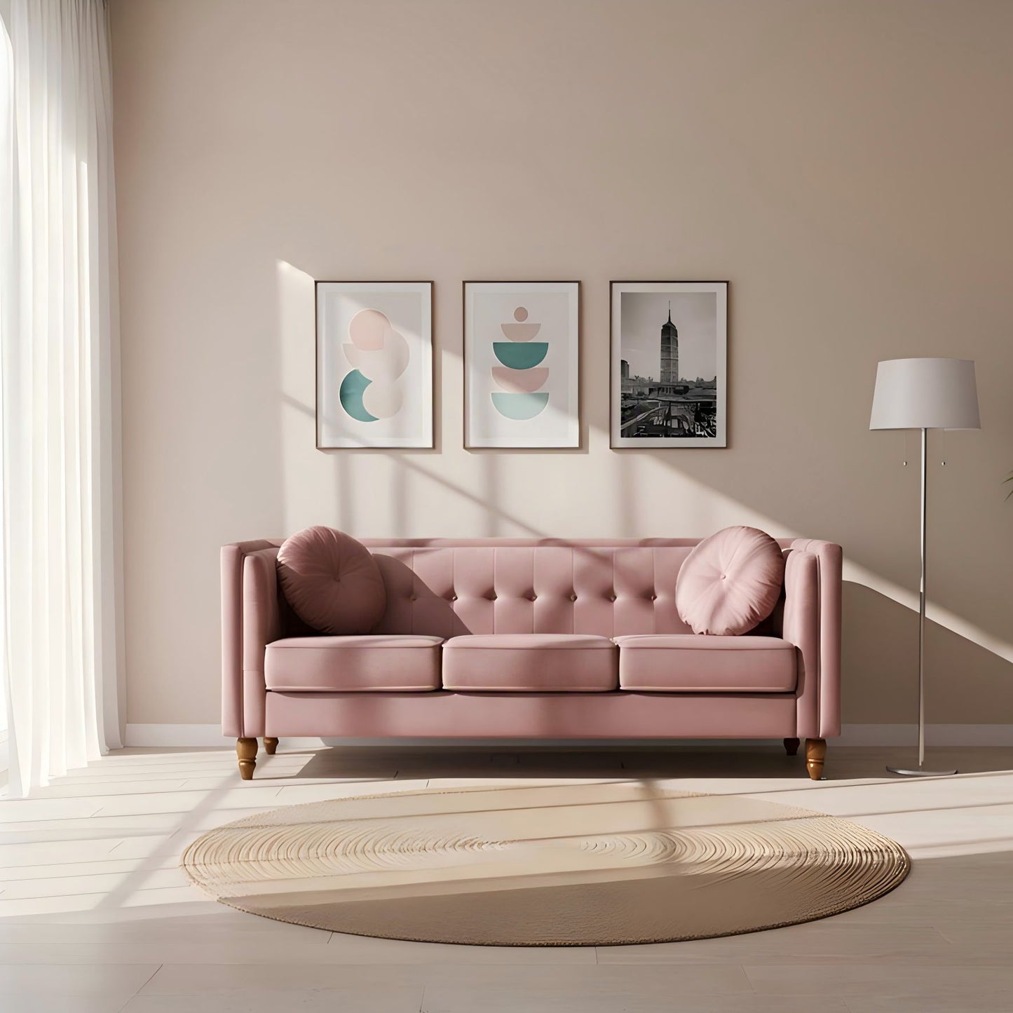 Chesterfield Sofa With Square Arms For Living Room