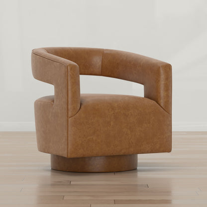 Swivel Accent Chair With Geometric Backrest - Brown