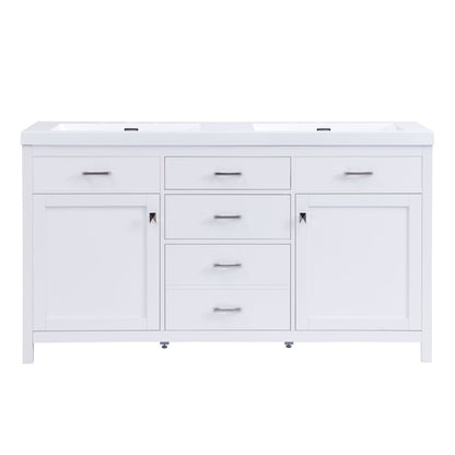 Double Sink Bathroom Vanity With Top, Soft Closing Doors & Drawers, Tip Out Drawer, 2 Cabinet Doors, Adjustable Shelf - White