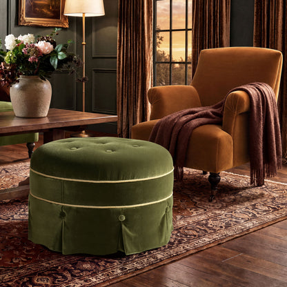 Maribel - Round Accent Ottoman - Olive Green