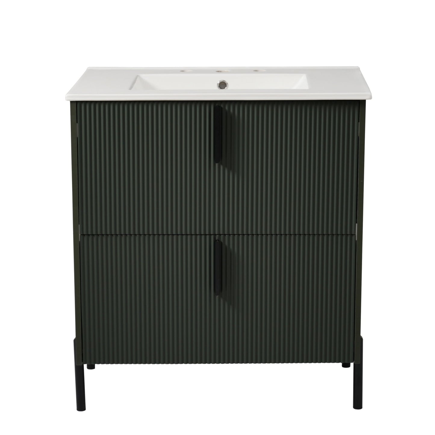 Bathroom Vanity With Ceramic Sink, Fluted Design