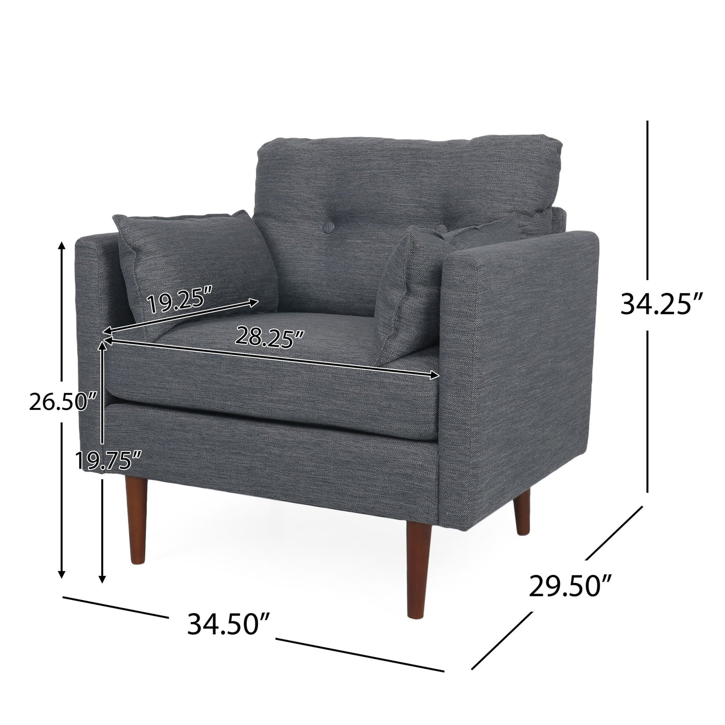 Enchantica - Upholstered Fabric Club Chair With Button Tufted And 2 Accent Pillows