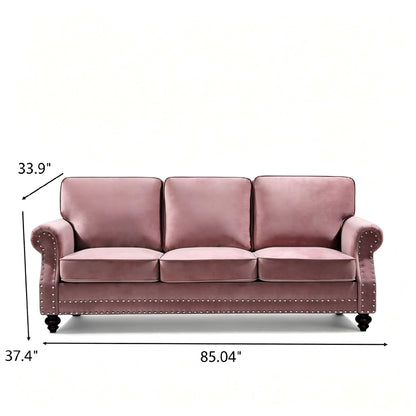 3 Seater Sofa With Nailhead Trim And Turned Legs For Living Room