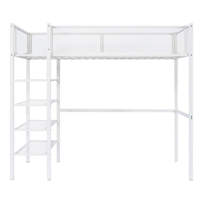 Loft Bed With 4 Tier Shelves And Storage