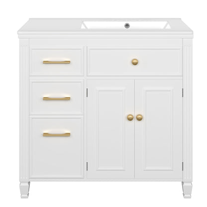 Bathroom Vanity With Sink, 1 Tip Out Drawer, 3 Side Drawers, Adjustable Shelf